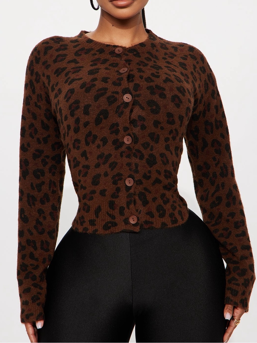 Fashion Nova Brown and Black Leopard Print Button-Up Cardigan